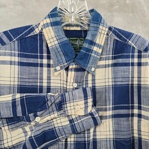 Gitman Bros Vintage Shirt Mens Medium Blue Plaid Cotton Button Down Made in USA